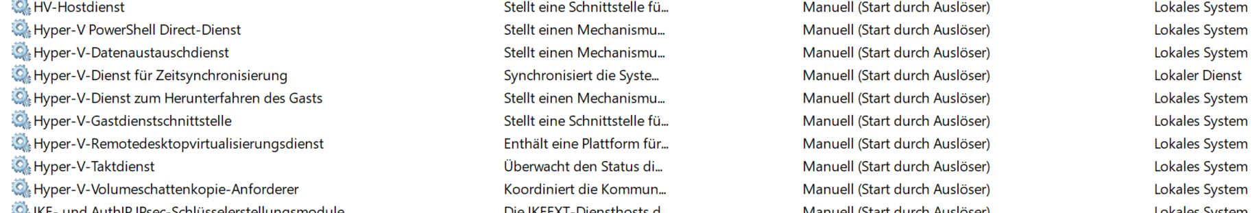 Hyper-V ist ausgeschaltet Hyper-V Dienste sind ausgeschaltet