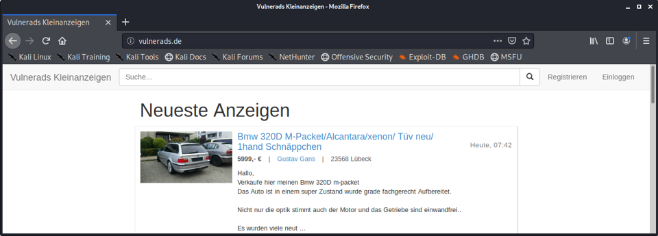 Vulnerads läuft erfolgreich im Browser Vulnerads läuft erfolgreich im Browser